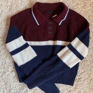 Kendall and Kylie navy and burgundy sweater.